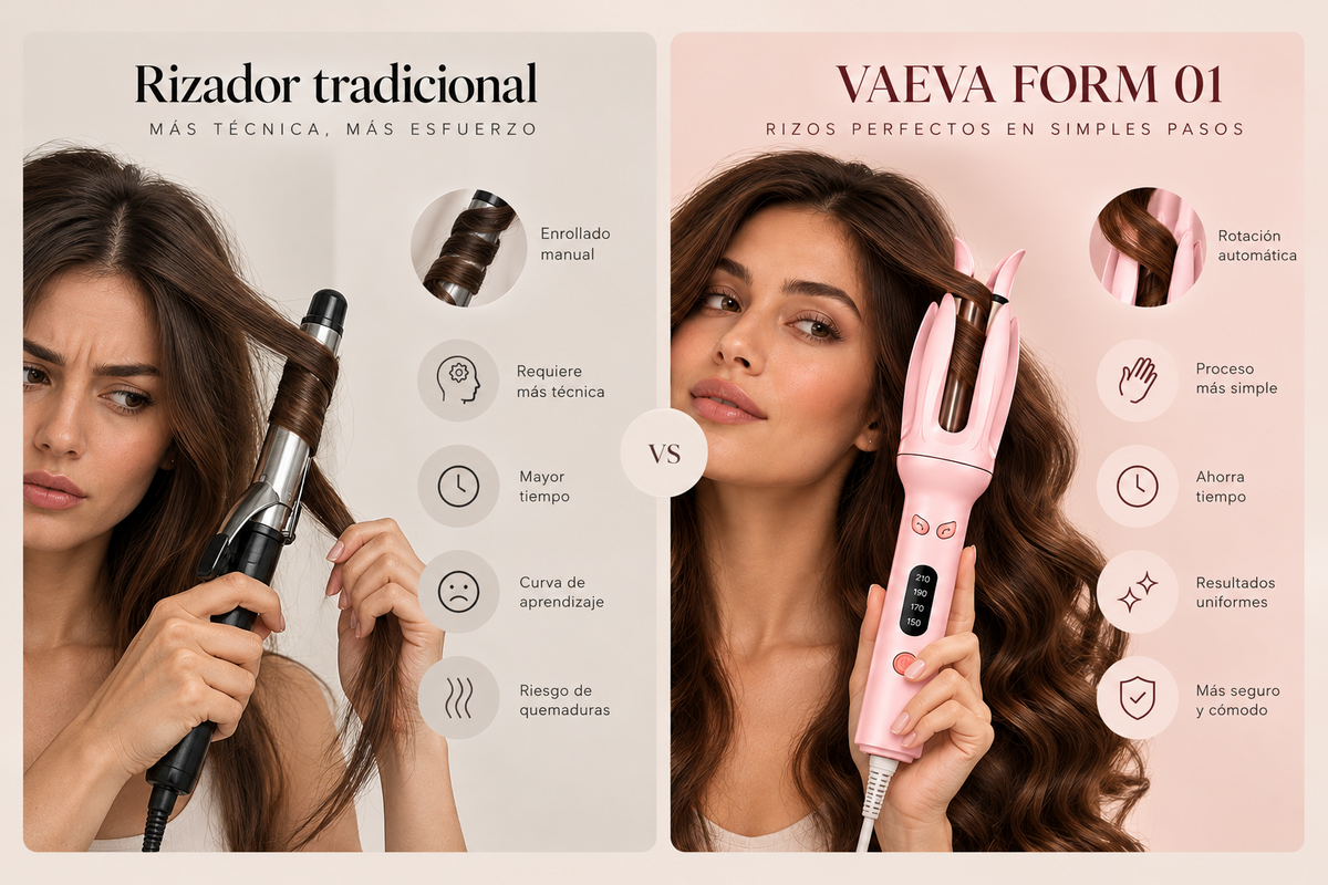 Comparativa visual entre tenacilla tradicional y VAEVA FORM 01